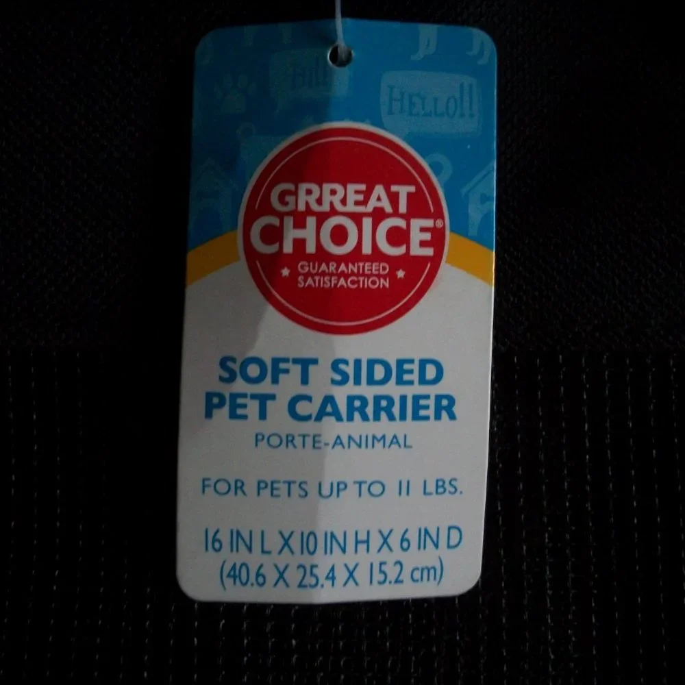 NWT Grreat Choice Black Soft Sided Pet Carrier